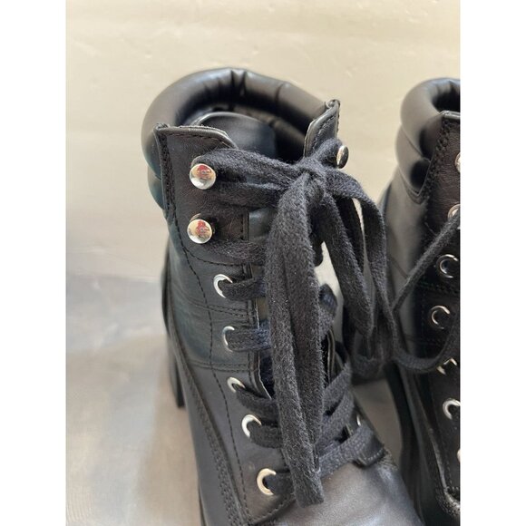 Zara Grunge Goth Bikercore black platform stack-heeled lace-up combat boots 39 8 - Picture 6 of 12